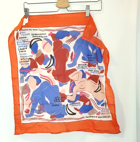 Sezane Accessories - Sezane The Dance of Body and Soul Cotton Scarf Square Orange Blue Red White